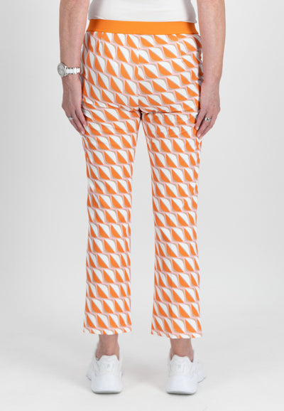 Orange/White Leaf Print Trousers Elasticated Waist