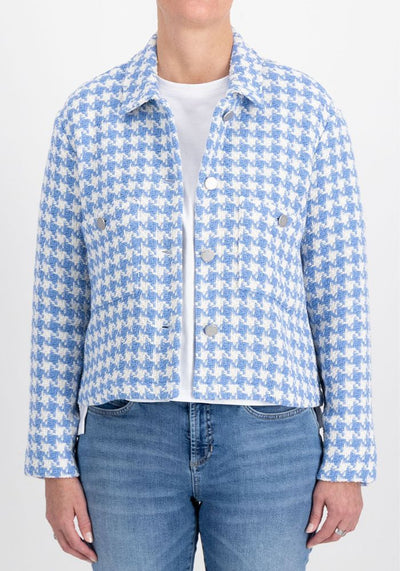 Blue and White Tweed Buttoned Up Jacket