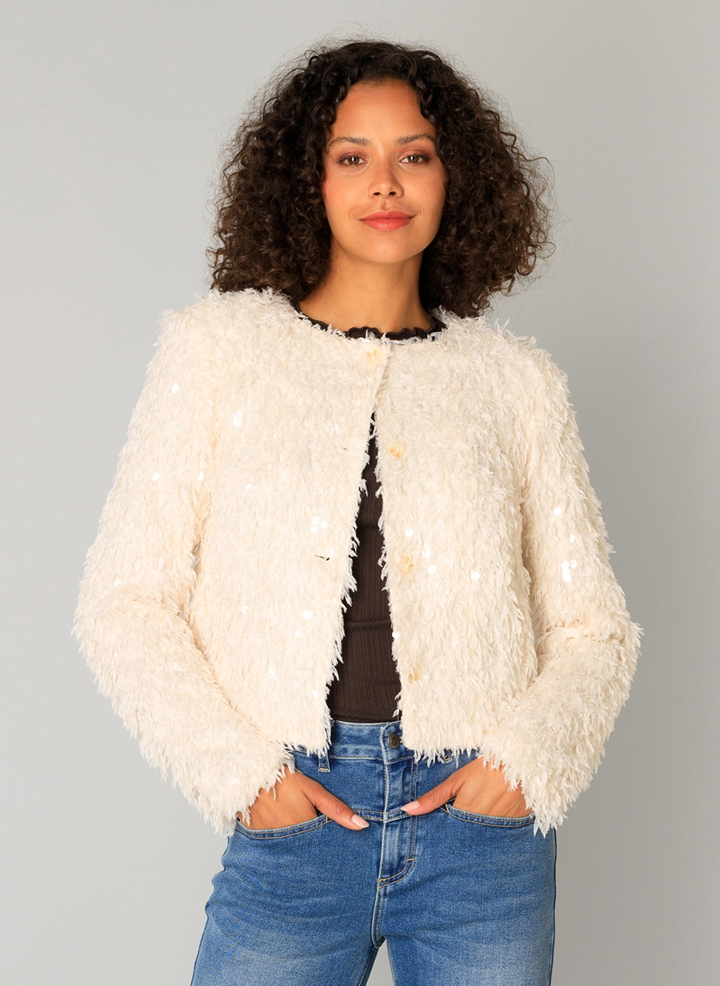 Clemence Cream Jacket with Sequin Detail