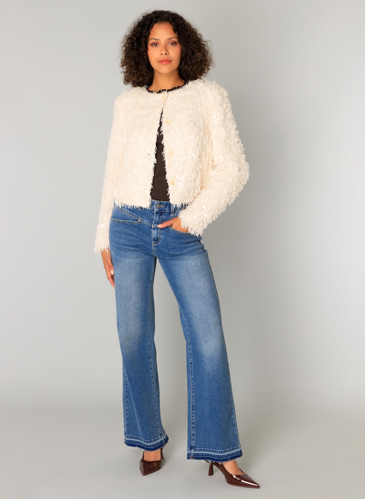Clemence Cream Jacket with Sequin Detail