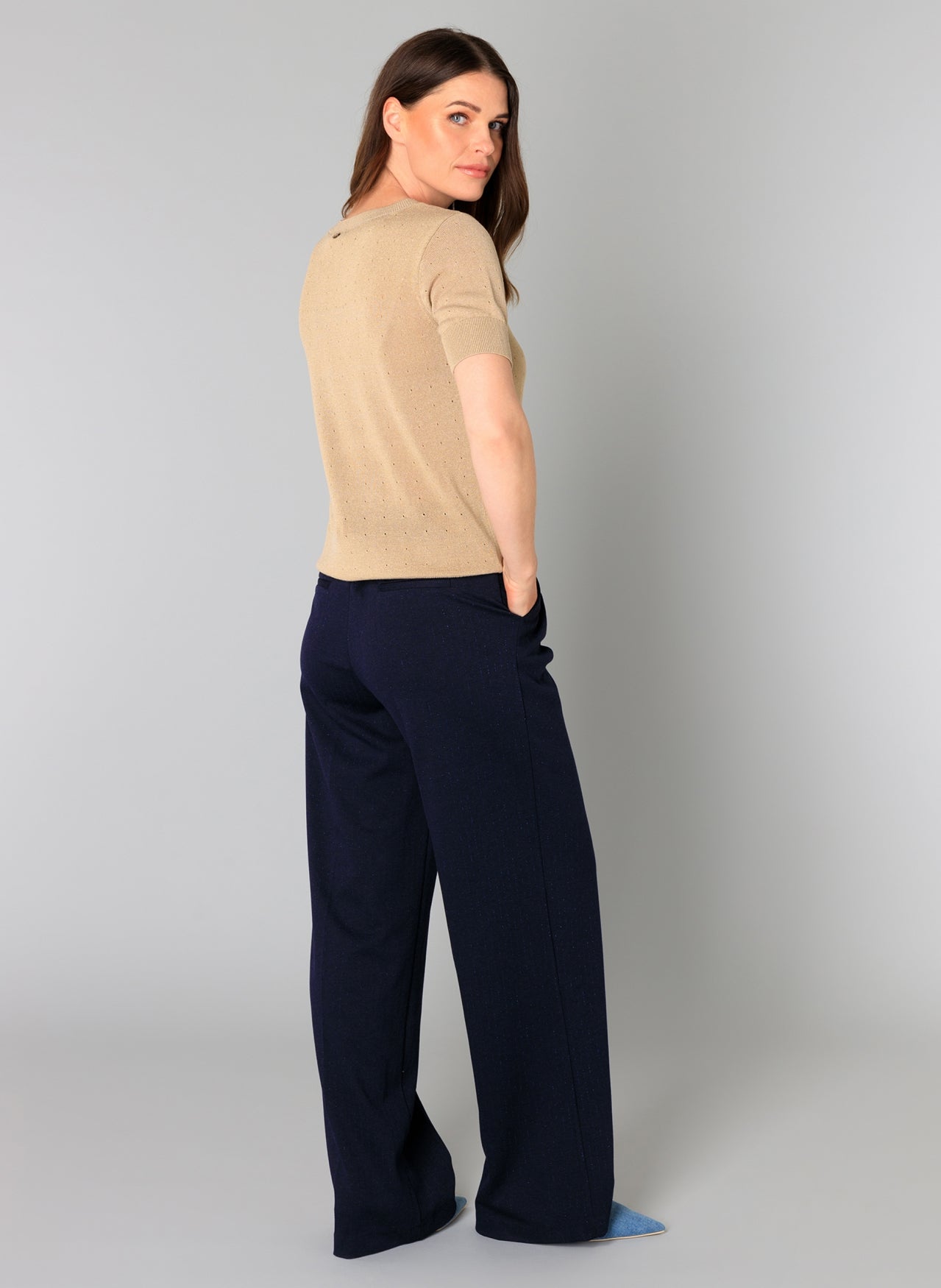 Navy Bailey Trousers with Subtle Blue Sparkle