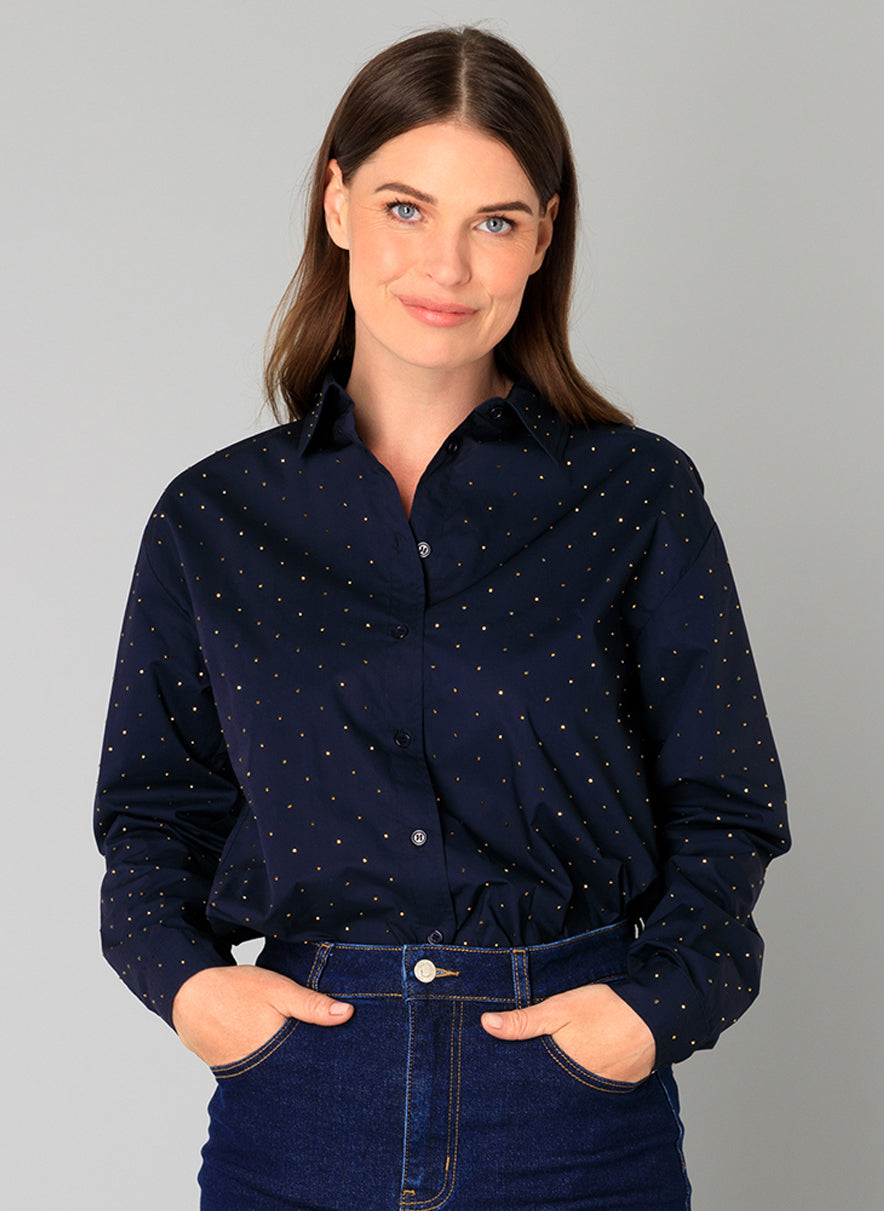 Navy and Gold Sequin Shirt