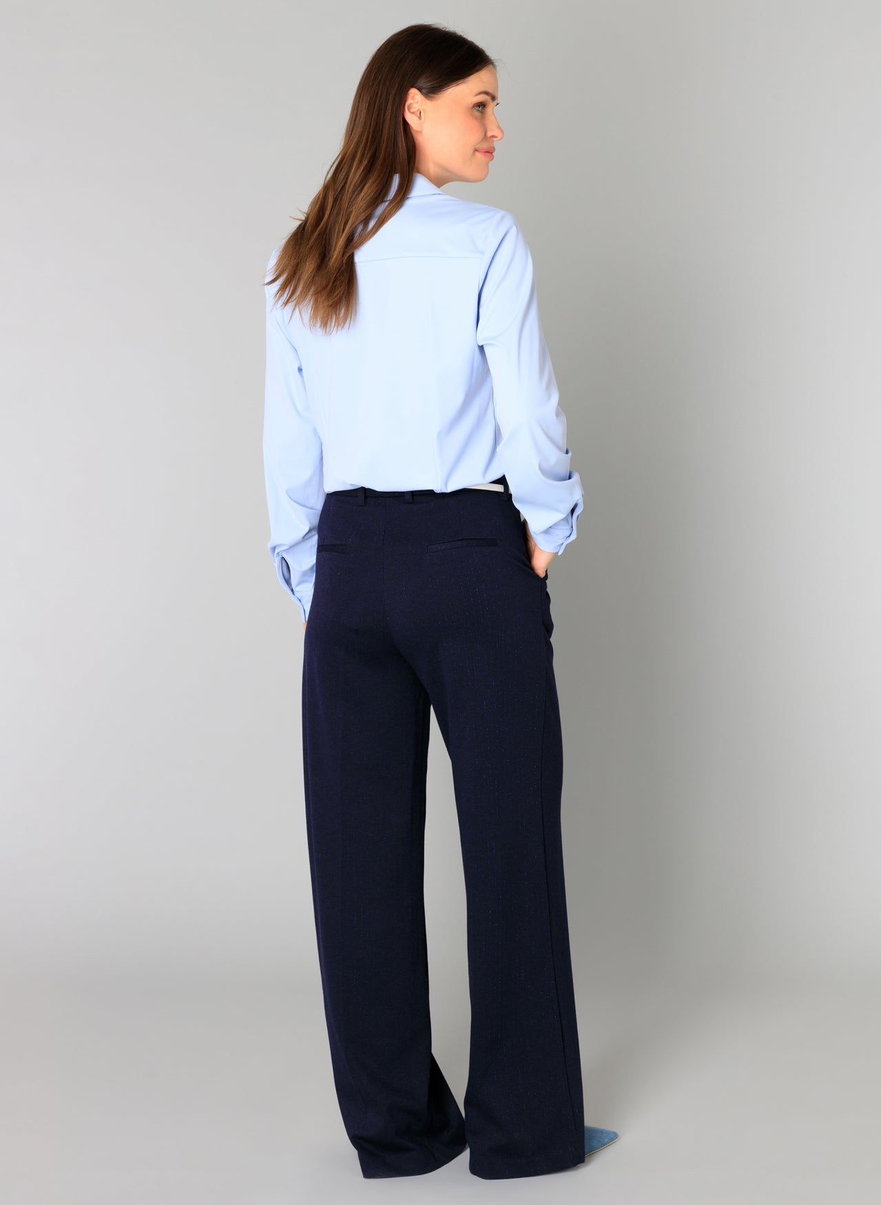 Soft Blue Shirt with Blue and Gold Button Details