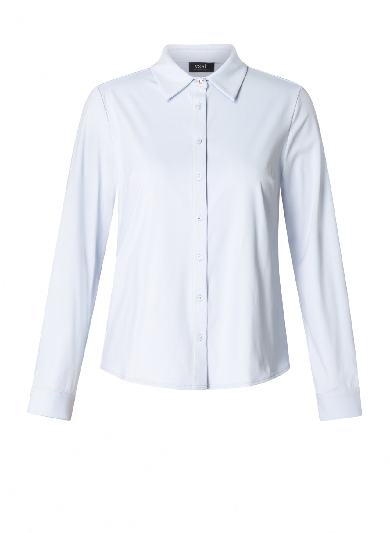 Soft Blue Shirt with Blue and Gold Button Details