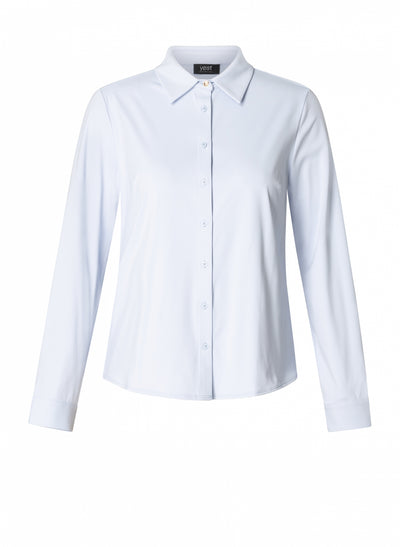 Soft Blue Shirt with Blue and Gold Button Details