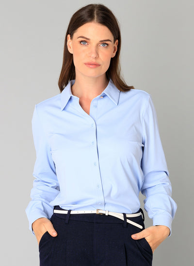 Soft Blue Shirt with Blue and Gold Button Details
