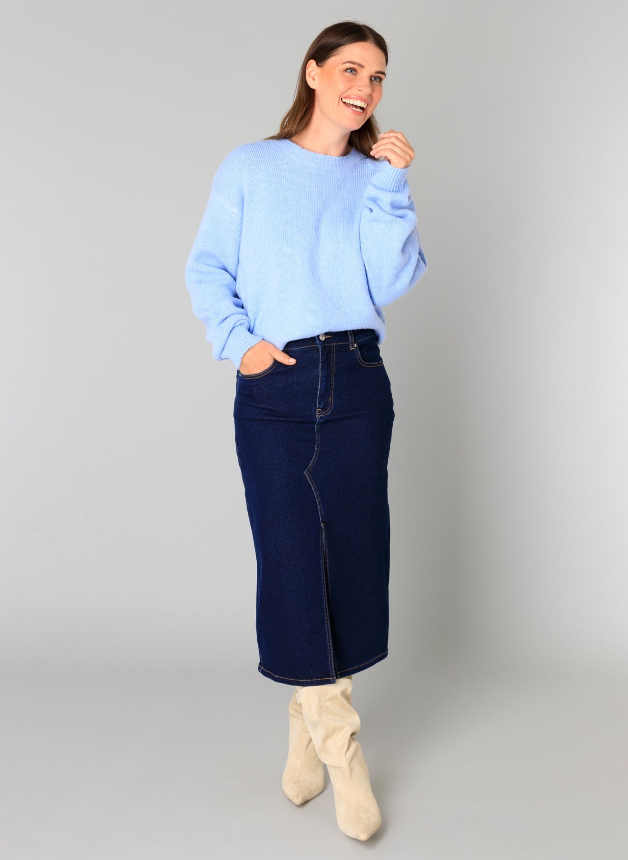Soft Blue Jumper with Floral Detail