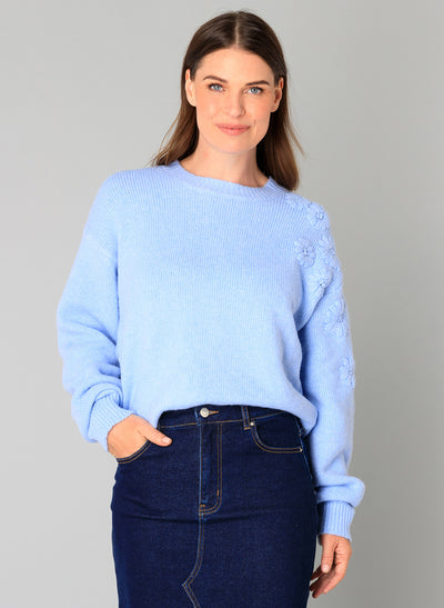 Soft Blue Jumper with Floral Detail
