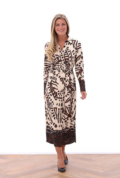 Beige & Brown Wrap Style Shirt Dress
