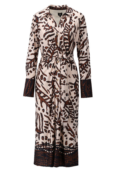 Beige & Brown Wrap Style Shirt Dress