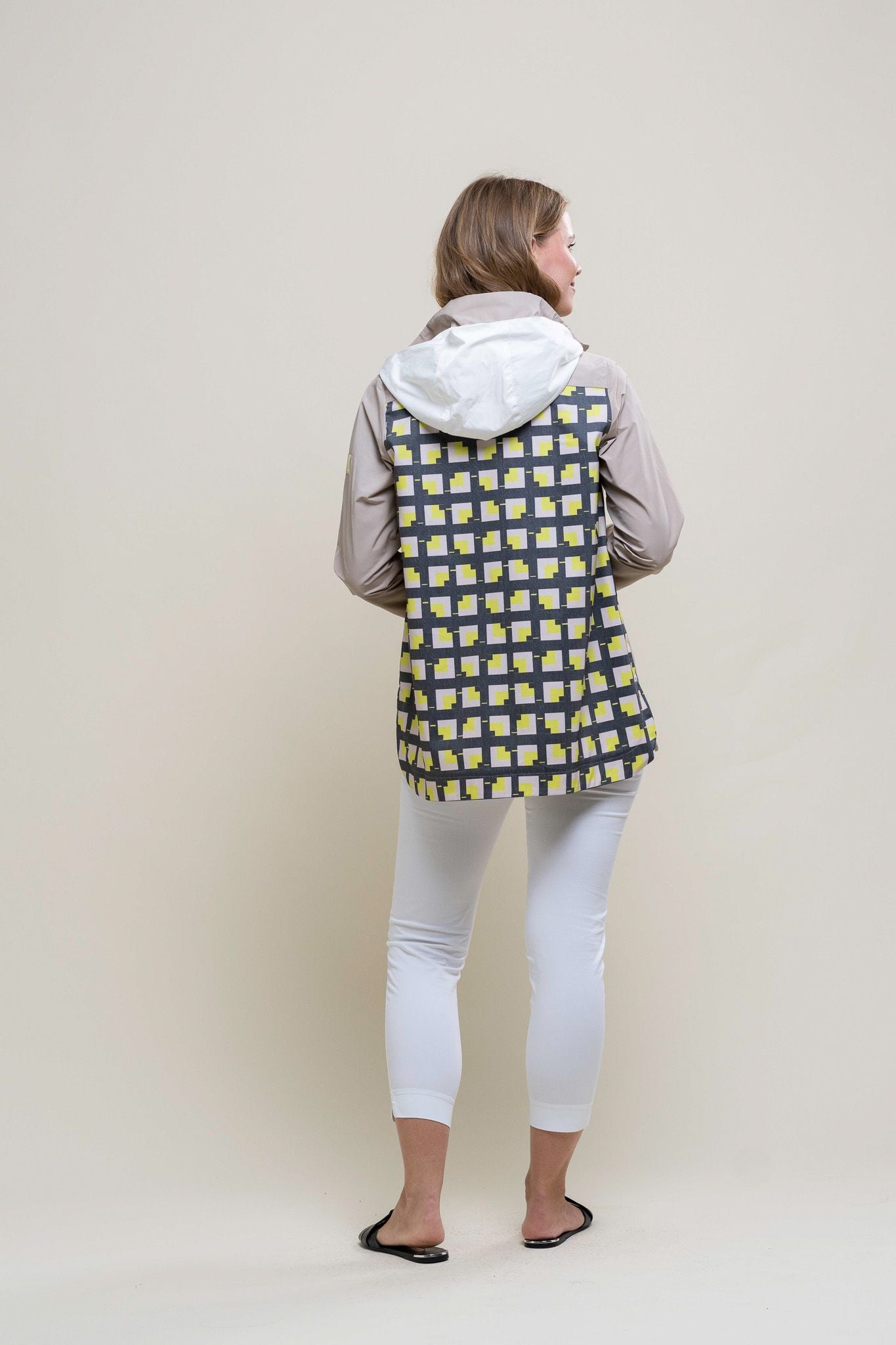 Beige Jacket With White & Yellow Houndstooth Panels