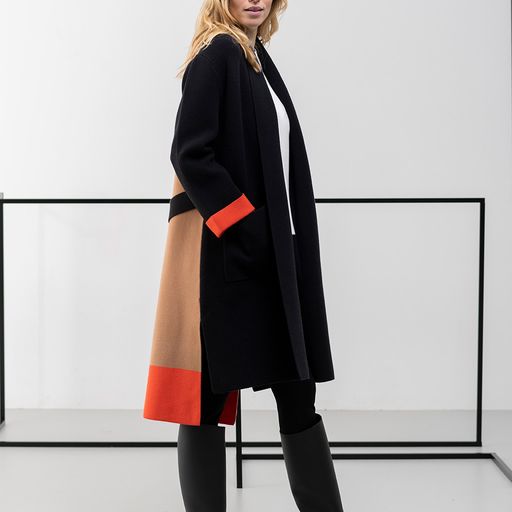 Black/Beige/Orange Long Coat