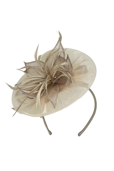 Almond Fascinator with Flower Effect and Feather