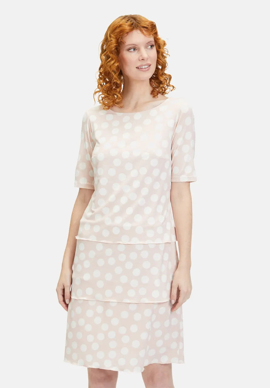 Pink & White Polka Dot Round Neck Chiffon Dress