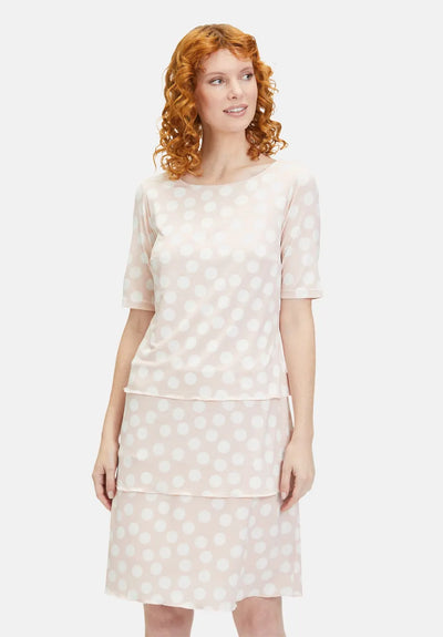 Pink & White Polka Dot Round Neck Chiffon Dress