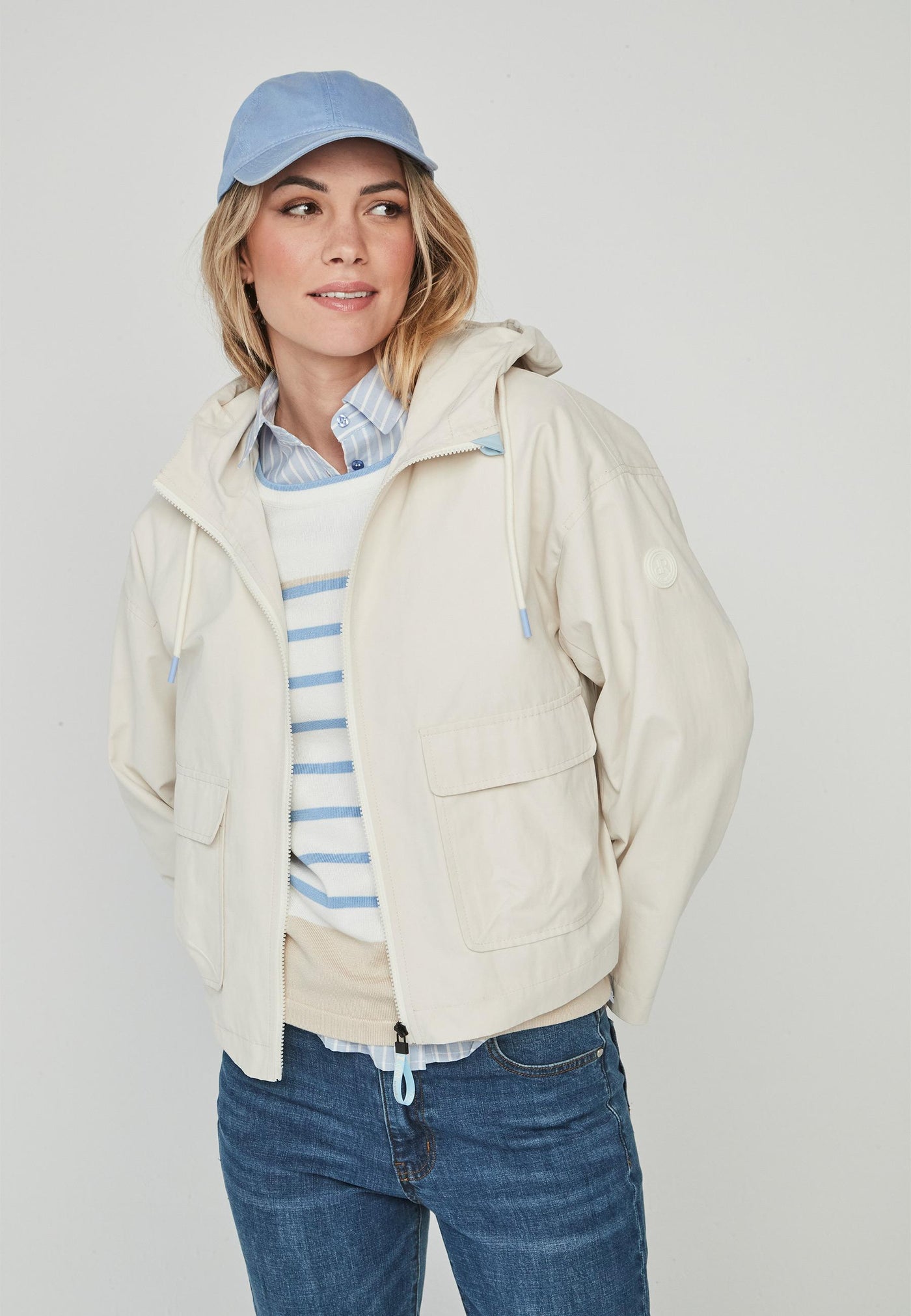 Beige Jacket with Drawstrings on Hood