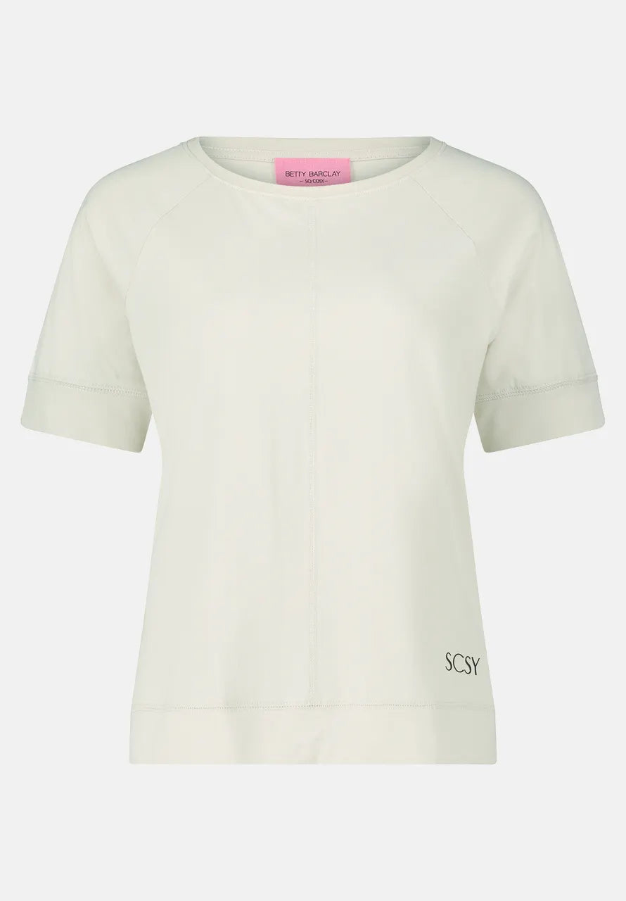 Short Sleeve Beige T-shirt with Front Stitch Detail