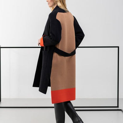 Black/Beige/Orange Long Coat