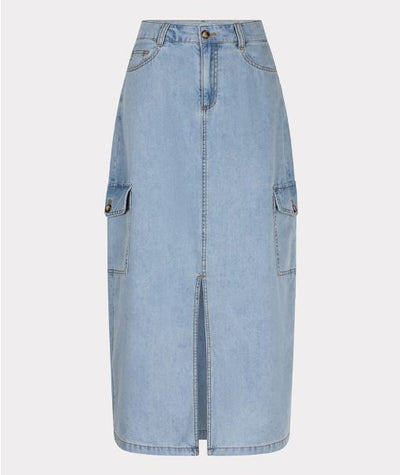 Denim Cargo Midi Skirt