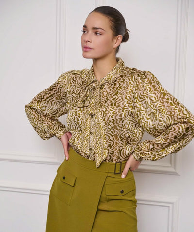 Button Up Shirt With Glitter Trimming & Neck Tie