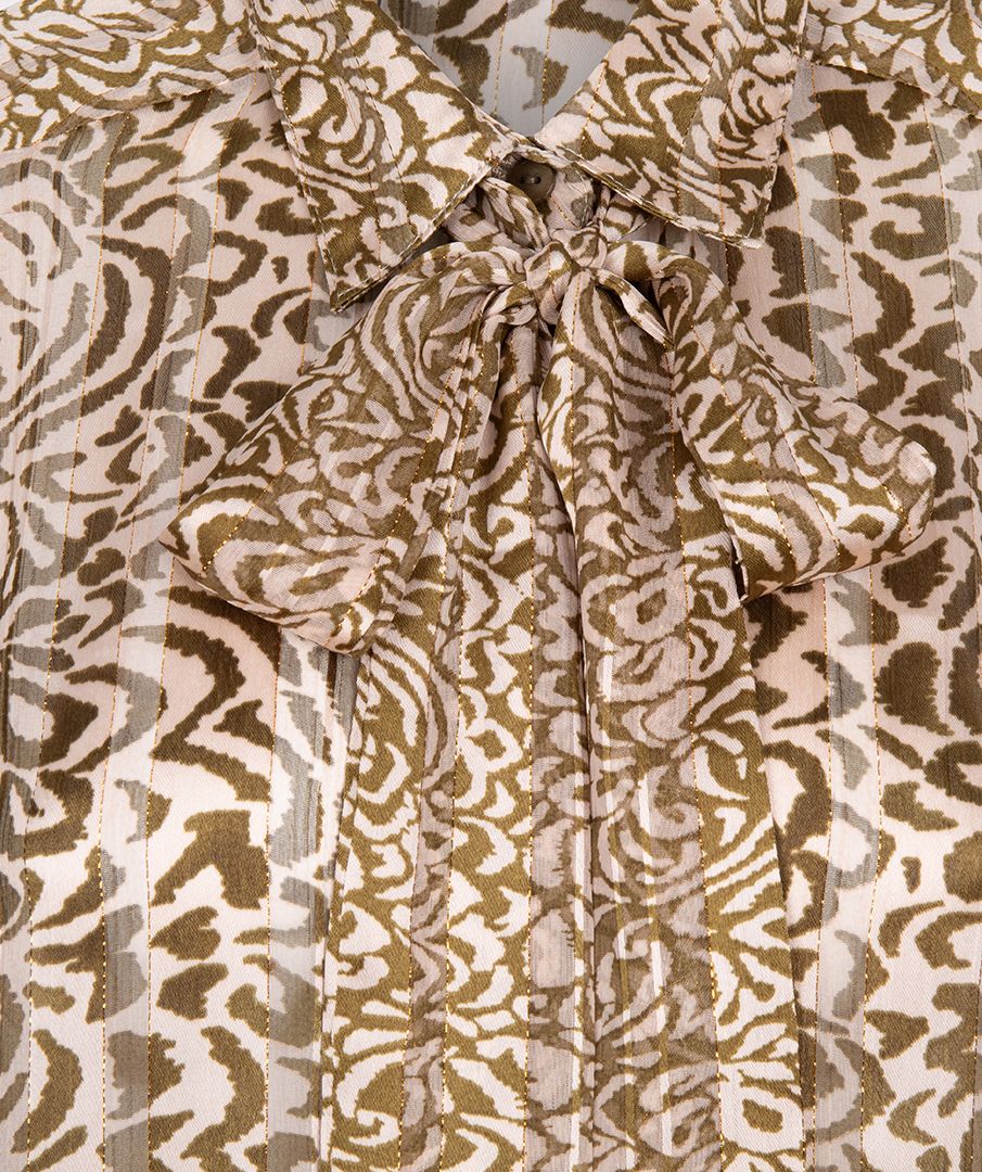 Button Up Shirt With Glitter Trimming & Neck Tie