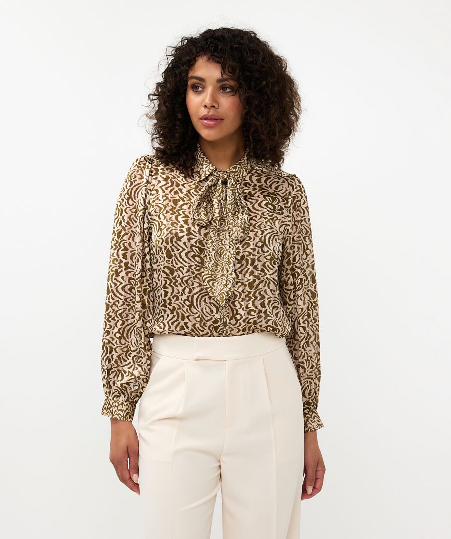 Button Up Shirt With Glitter Trimming & Neck Tie