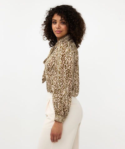 Button Up Shirt With Glitter Trimming & Neck Tie