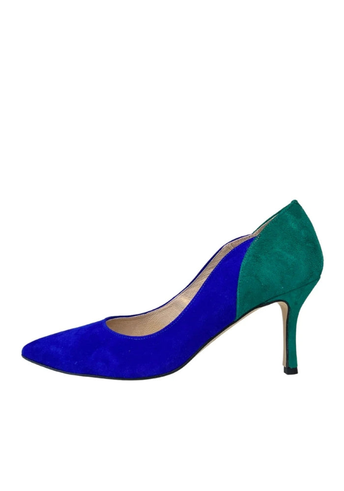 High Heel Cobalt Blue/Green Shoe With Pointed Toe
