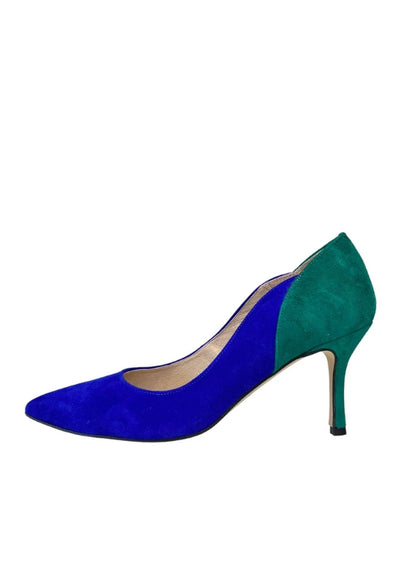 High Heel Cobalt Blue/Green Shoe With Pointed Toe
