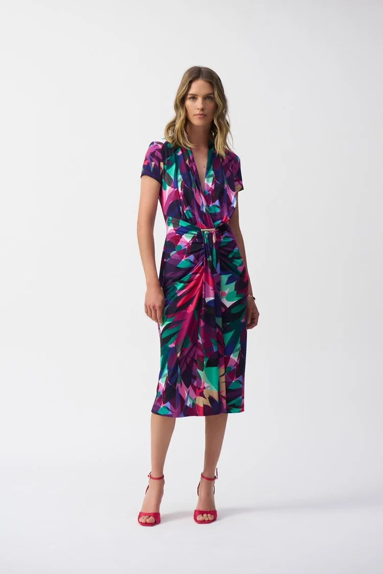 Joseph Ribkoff Multicoloured Silky Knit Tropical Print Wrap Dress