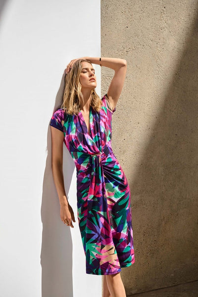 Joseph Ribkoff Multicoloured Silky Knit Tropical Print Wrap Dress