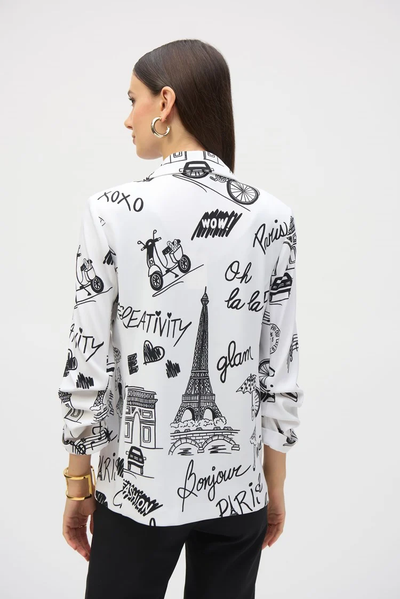 Joseph Ribkoff Vanilla and Black Abstract Print Single Breasted Blazer