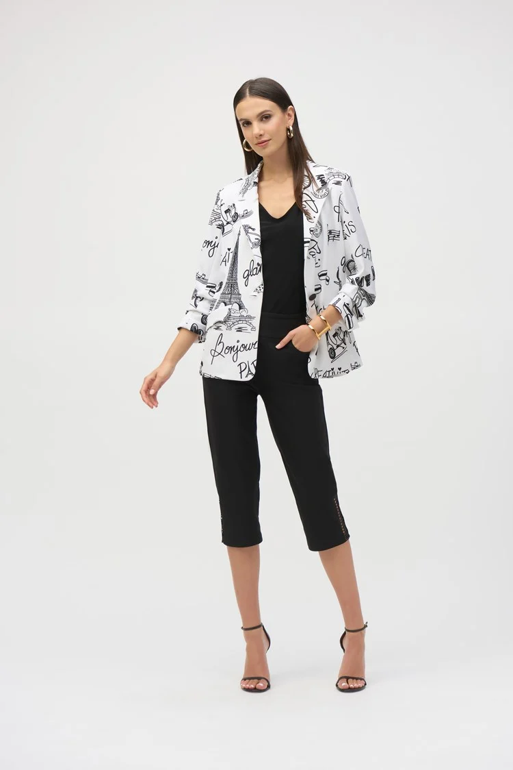 Joseph Ribkoff Vanilla and Black Abstract Print Single Breasted Blazer