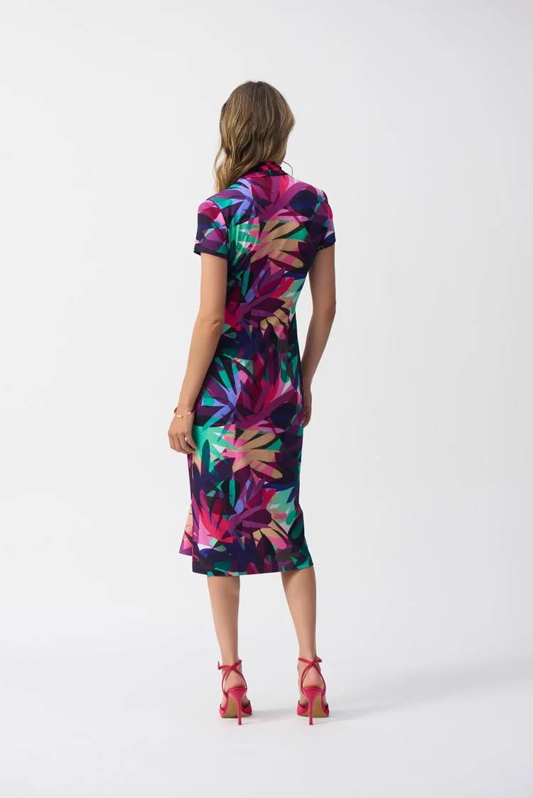 Joseph Ribkoff Multicoloured Silky Knit Tropical Print Wrap Dress