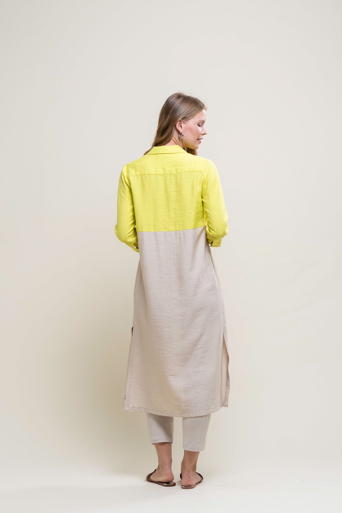 Lime & Beige Colour Block Shirt Dress