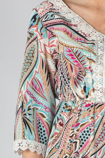 Fleur Maxi Dress With Lace V-Neck Detailing - Black & Mint
