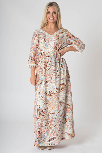 Fleur Maxi Dress With Lace V-Neck Detailing - Yellow