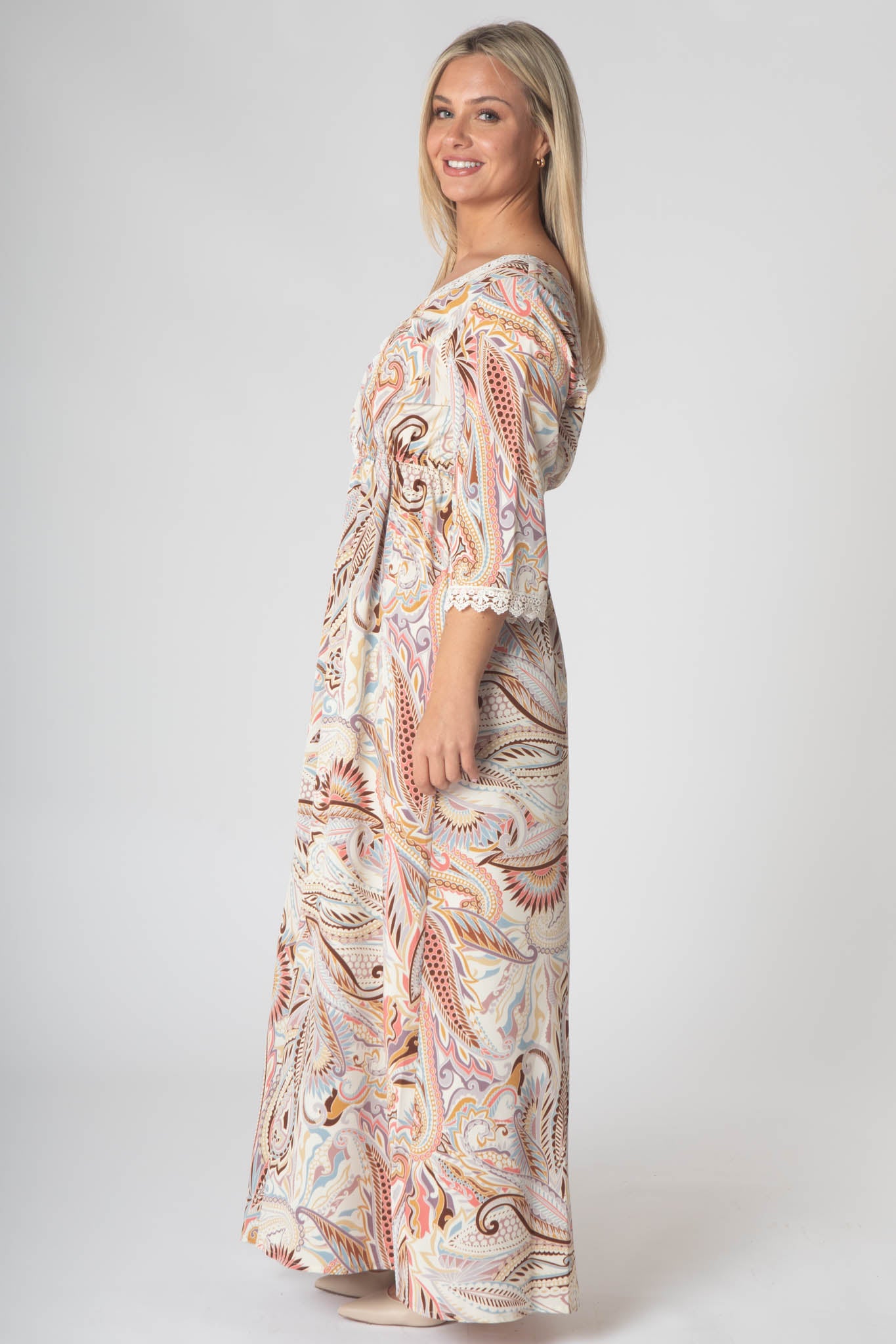 Fleur Maxi Dress With Lace V-Neck Detailing - Yellow