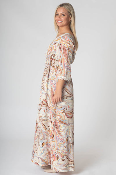 Fleur Maxi Dress With Lace V-Neck Detailing - Yellow