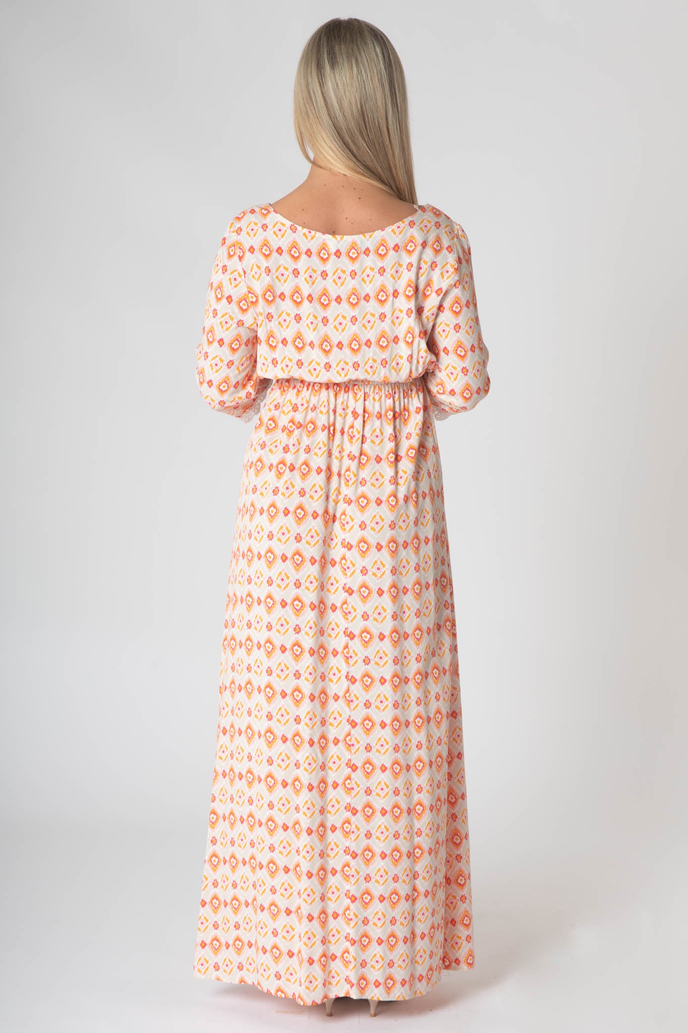 Fleur Maxi Dress With Lace V-Neck Detailing -  Orange