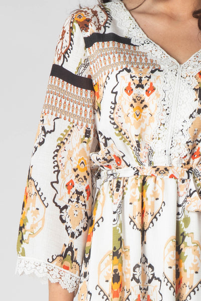 Fleur Maxi Dress With Lace V-Neck Detailing - Black & Orange