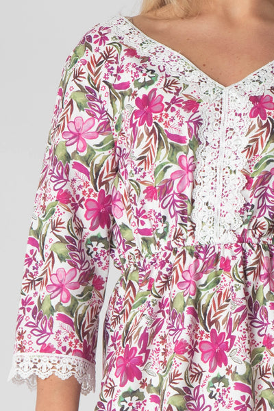 Fleur Maxi Dress With Lace V-Neck Detailing - Pink