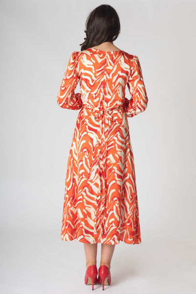 Demi V-neck Dress with Buttons - Orange