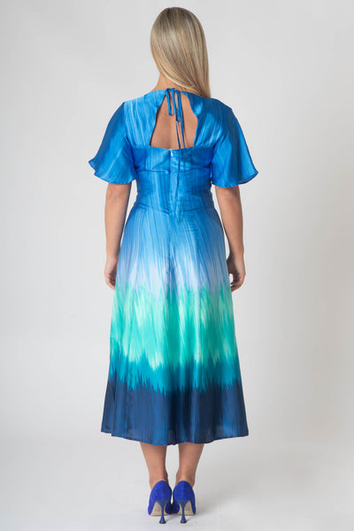 Caprice V-neck Dress with Empire Waist and Loose Half Sleeves - Blue Gradient
