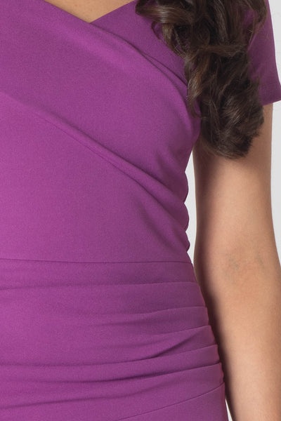 Brodie Maxi Dress With Short Sleeves & Ruching On Waist - Purple