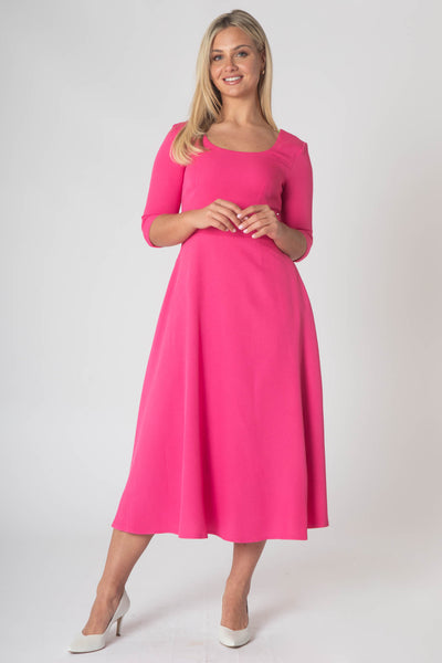 Porsha Dress With Round Neck And Contrast Lining - Pink & Lime