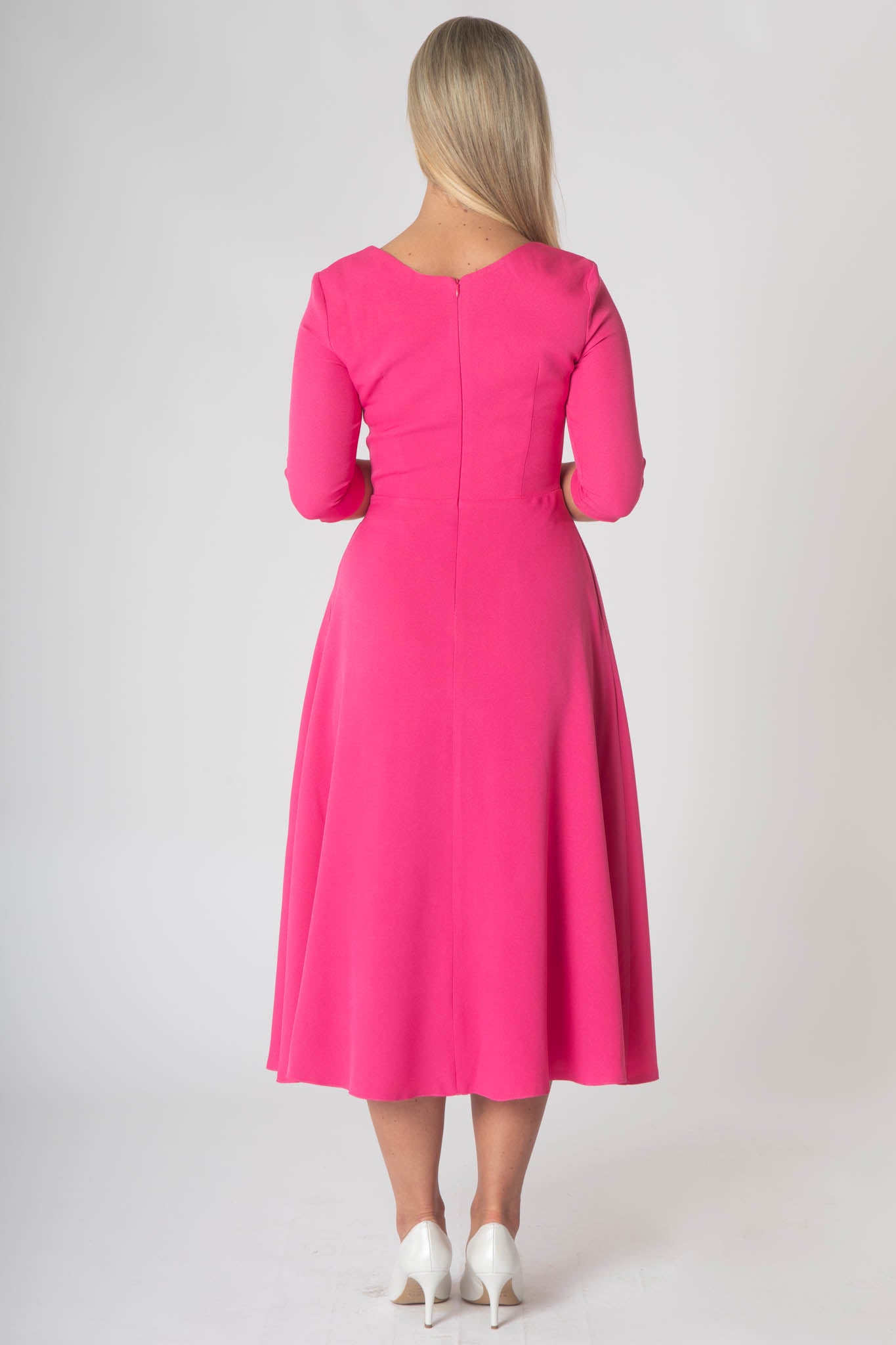 Porsha Dress With Round Neck And Contrast Lining - Pink & Lime