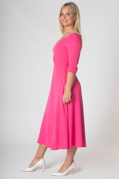Porsha Dress With Round Neck And Contrast Lining - Pink & Lime