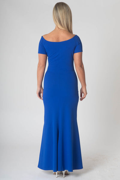 Brodie Maxi Dress With Short Sleeves & Ruching On Waist - Blue