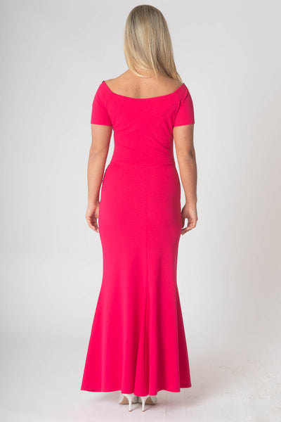 Brodie Maxi Dress With Short Sleeves & Ruching On Waist - Pink